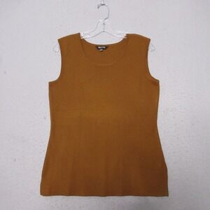 Misook Tank Small Brown Sleeveless Signature Wrinkle Resistant Knit‎ Layer Slit